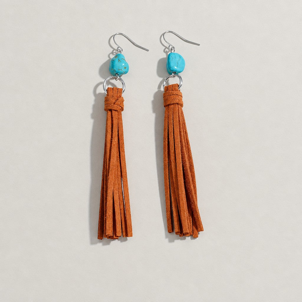 Boho Turquoise Suede Tassel Earrings