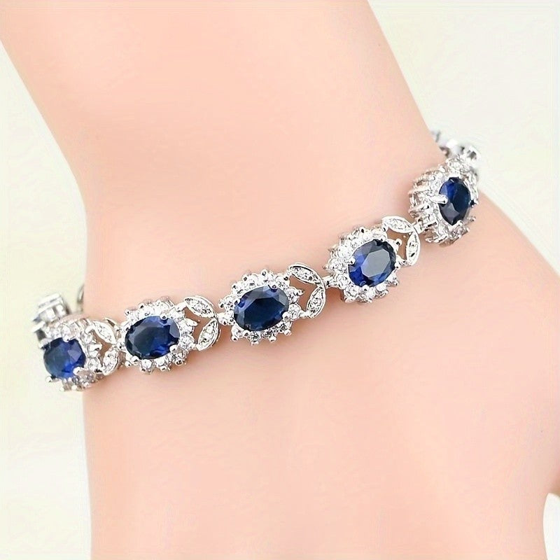 Elegant Blue Oval Zircon Bracelet