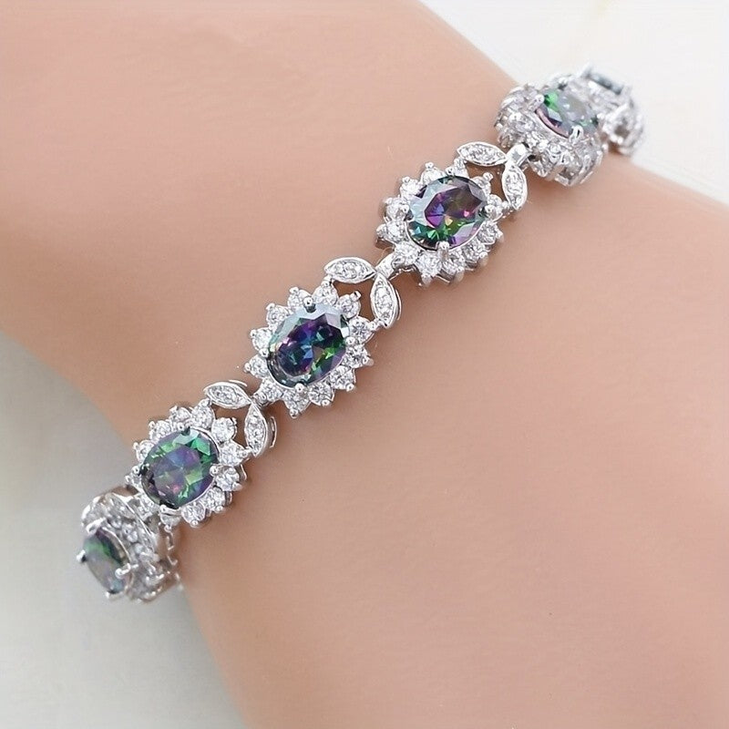 Elegant Blue Oval Zircon Bracelet