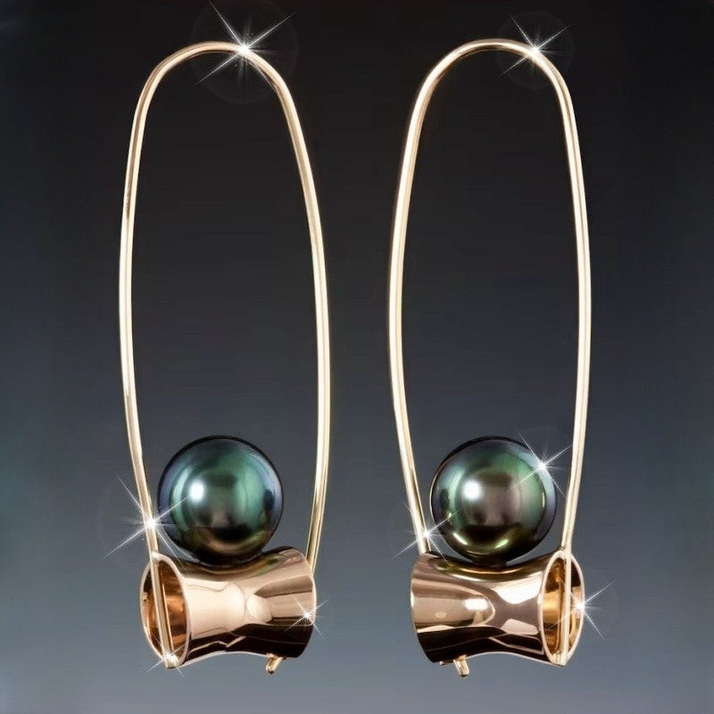 Classy Dark Pearl Arch Earrings