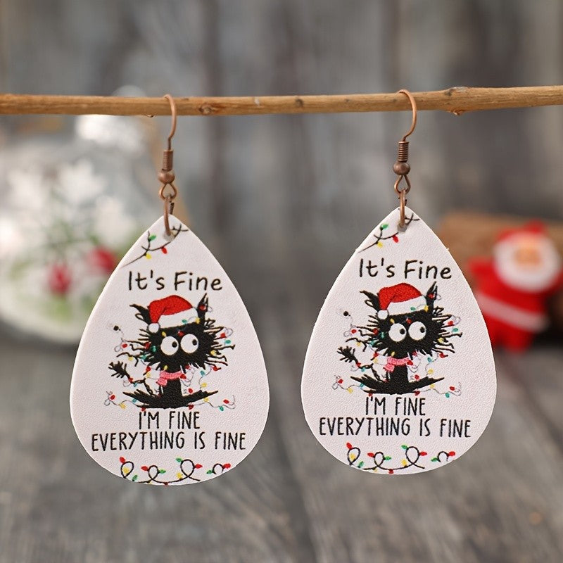 Vintage Inspired Christmas Cat Drop Earrings