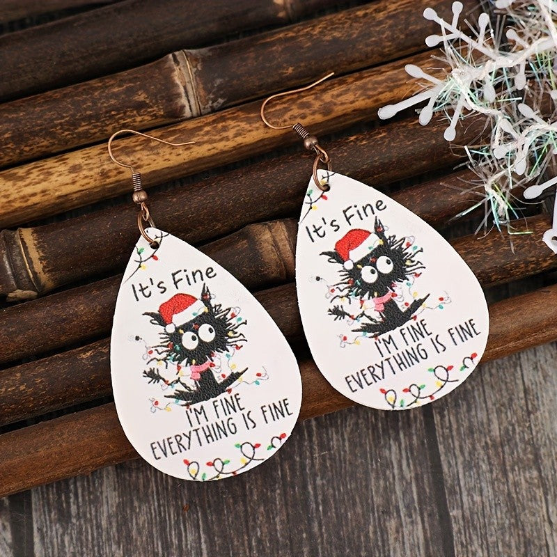 Vintage Inspired Christmas Cat Drop Earrings