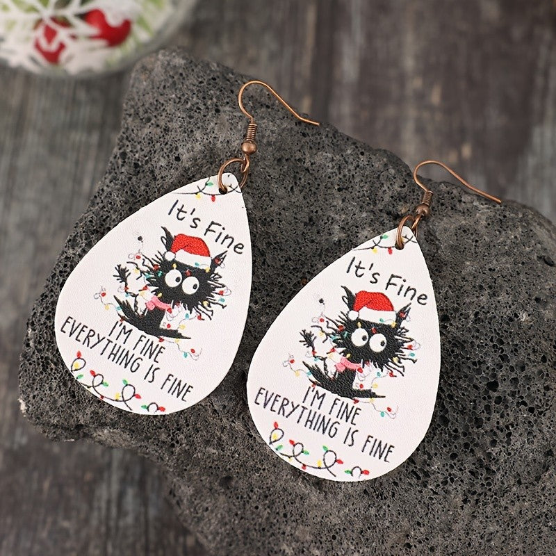 Vintage Inspired Christmas Cat Drop Earrings