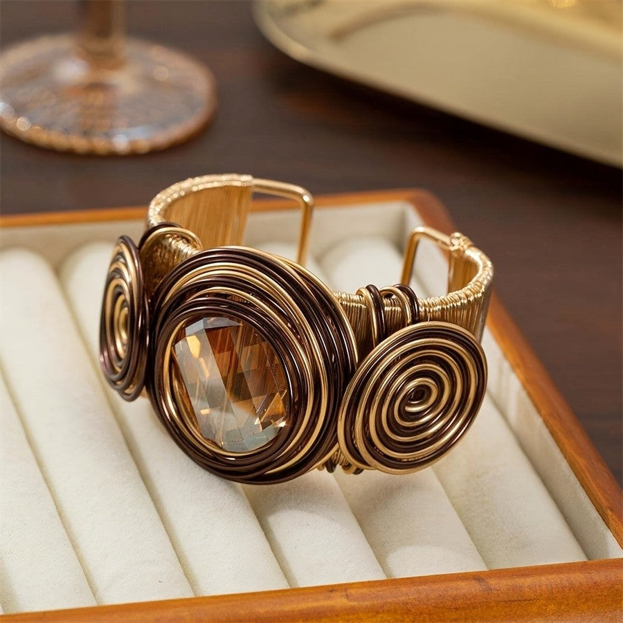 Boho Wire Wrapped Spiral Cuff Bracelet