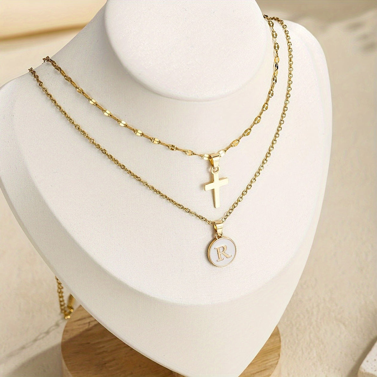 18k Dainty Initial Cross Necklace Set