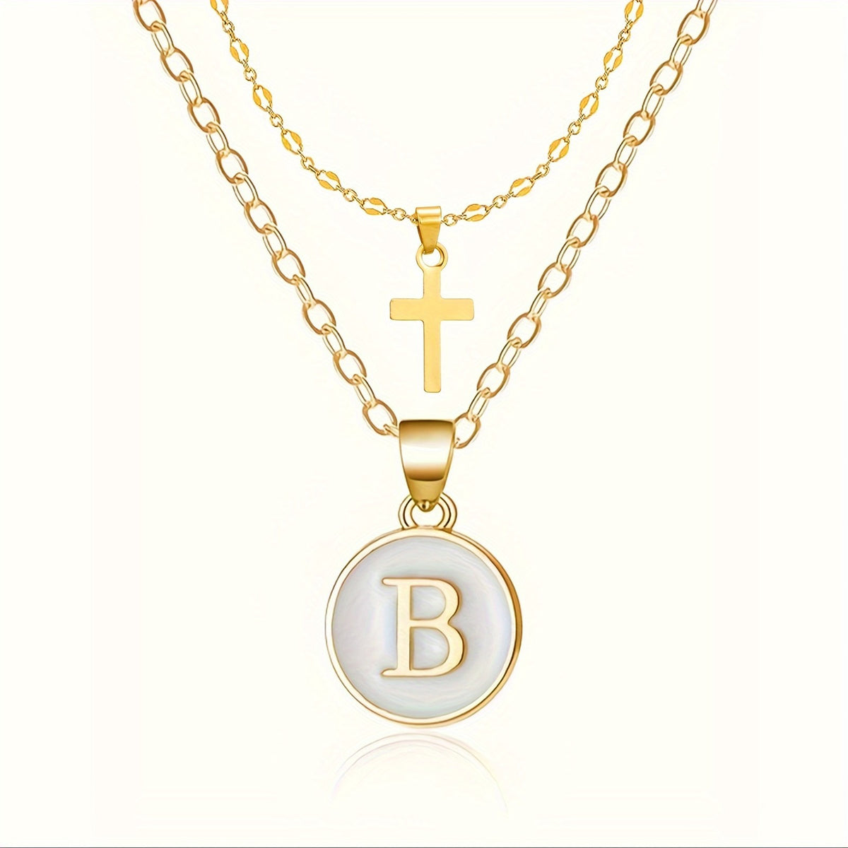 18k Dainty Initial Cross Necklace Set