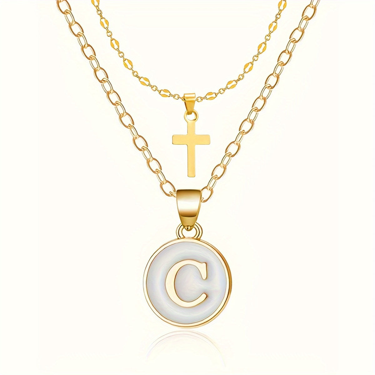 18k Dainty Initial Cross Necklace Set