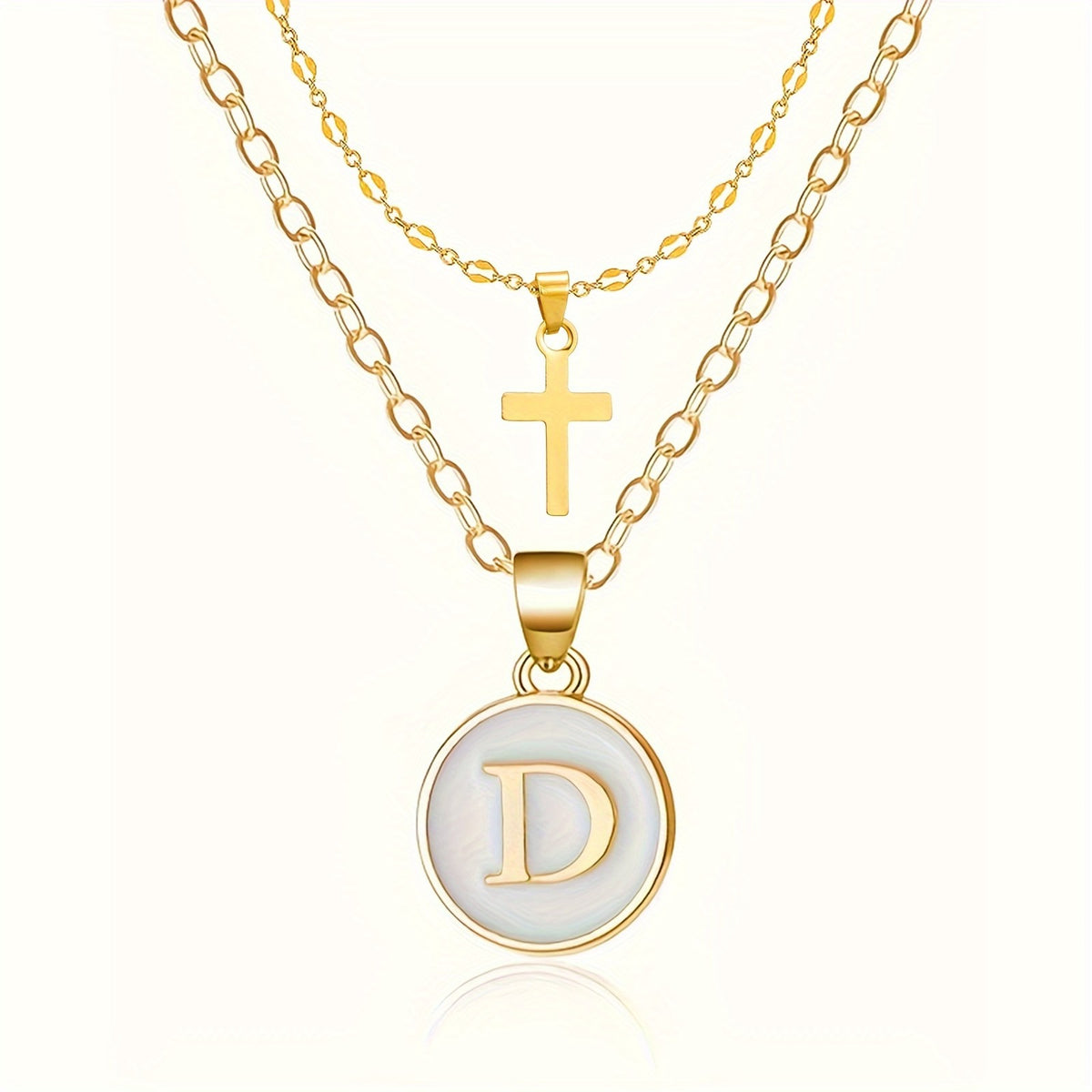 18k Dainty Initial Cross Necklace Set