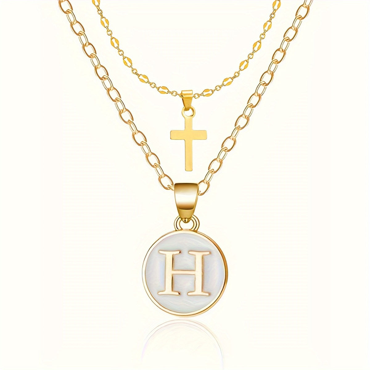 18k Dainty Initial Cross Necklace Set
