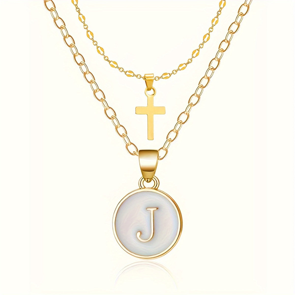 18k Dainty Initial Cross Necklace Set