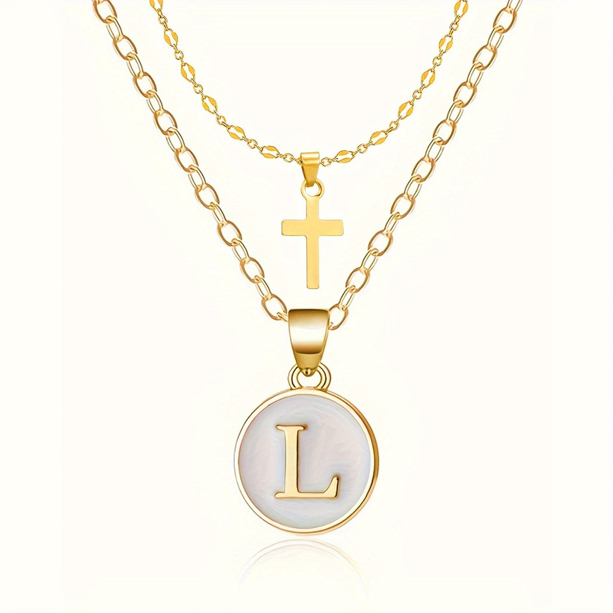 18k Dainty Initial Cross Necklace Set
