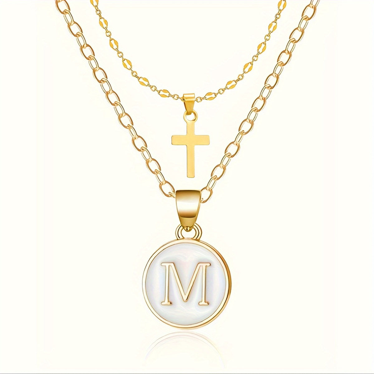 18k Dainty Initial Cross Necklace Set