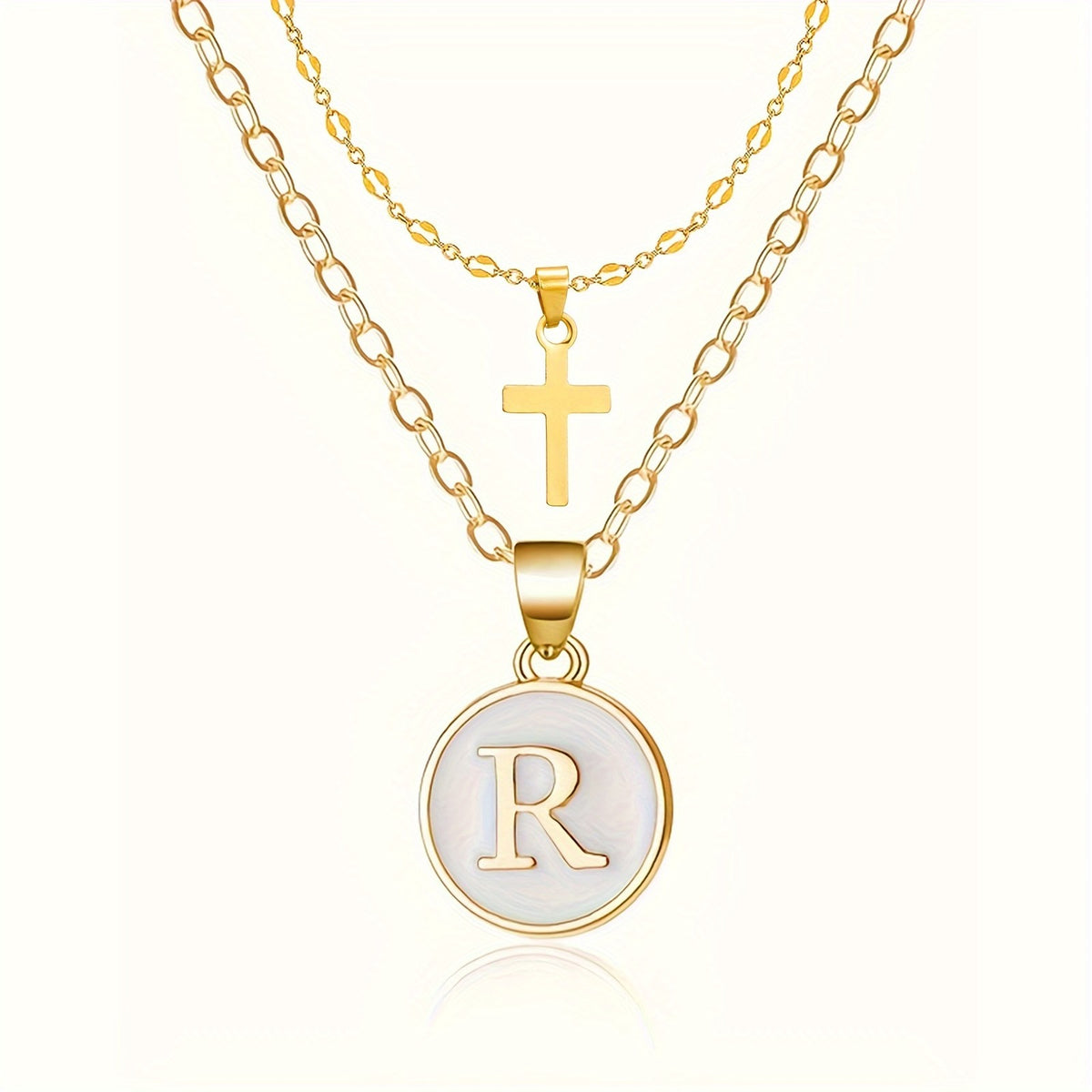 18k Dainty Initial Cross Necklace Set