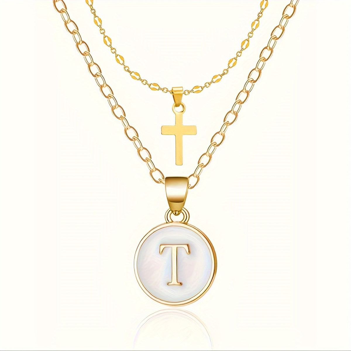 18k Dainty Initial Cross Necklace Set