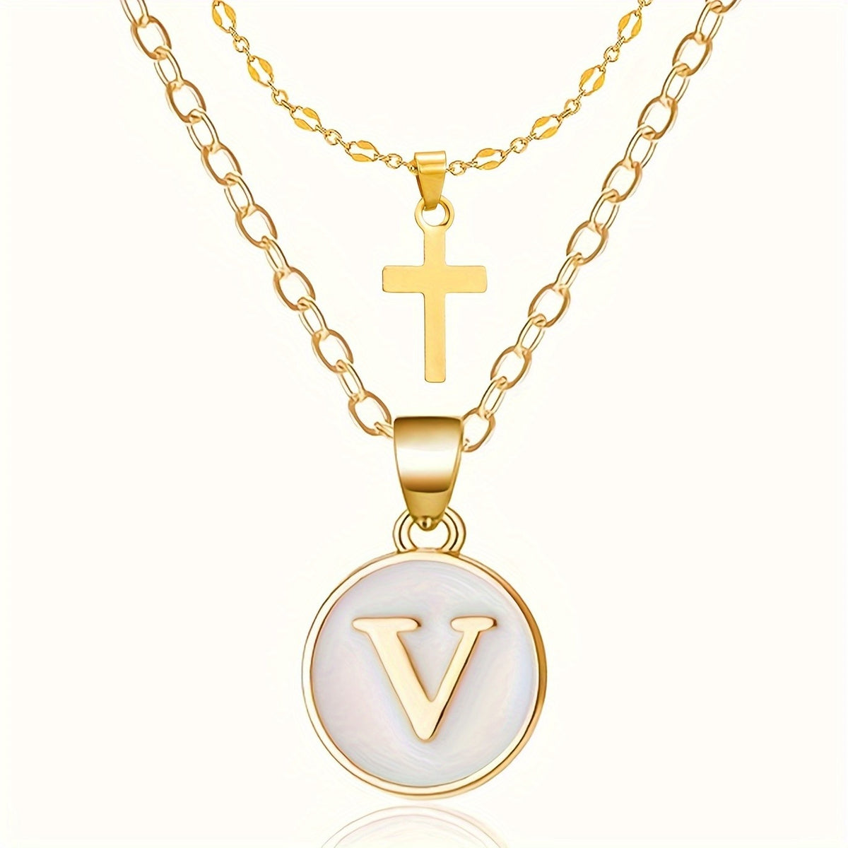 18k Dainty Initial Cross Necklace Set