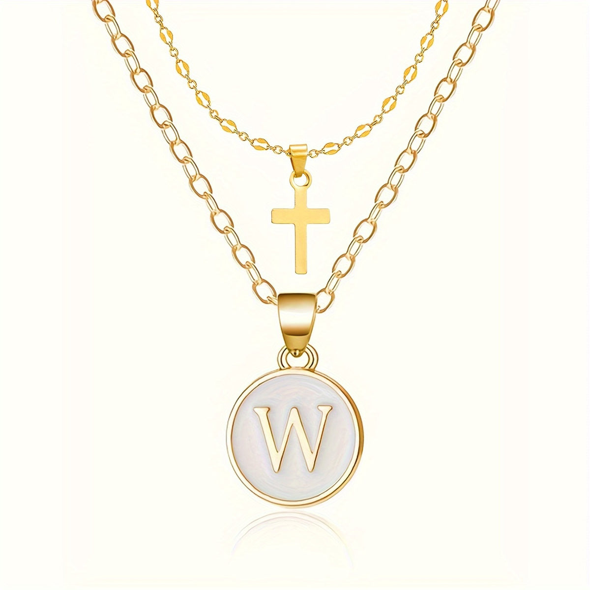 18k Dainty Initial Cross Necklace Set