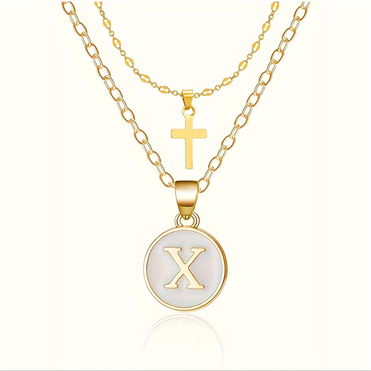 18k Dainty Initial Cross Necklace Set