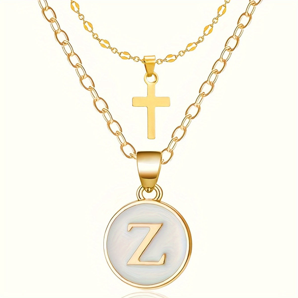 18k Dainty Initial Cross Necklace Set