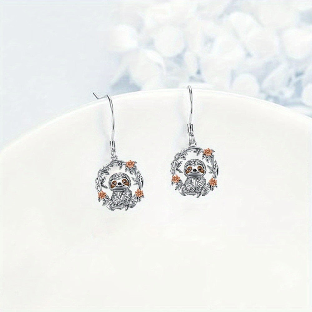 Cute Sloth Floral Wreath Dangle Earrings
