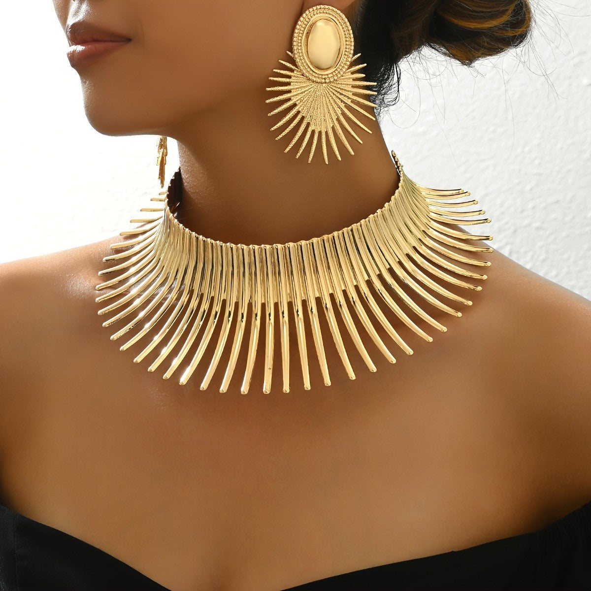 Vintage Sunburst Spike Choker & Earring Set