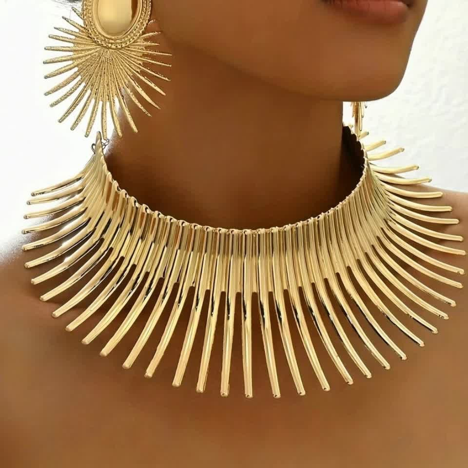Vintage Sunburst Spike Choker & Earring Set