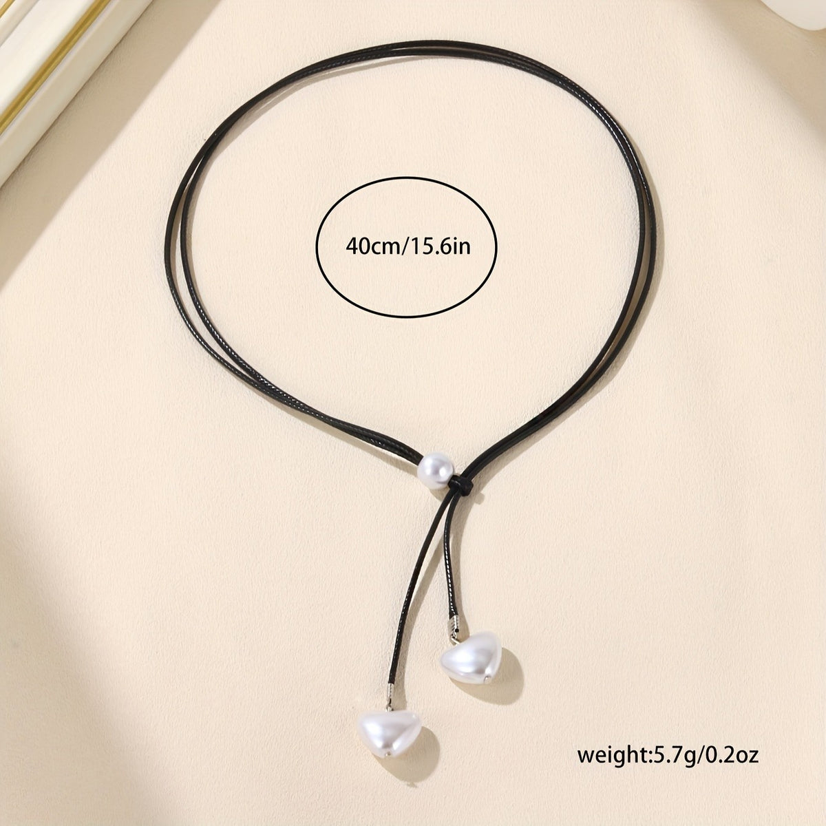 Romantic Faux Pearl Heart Cord Necklace