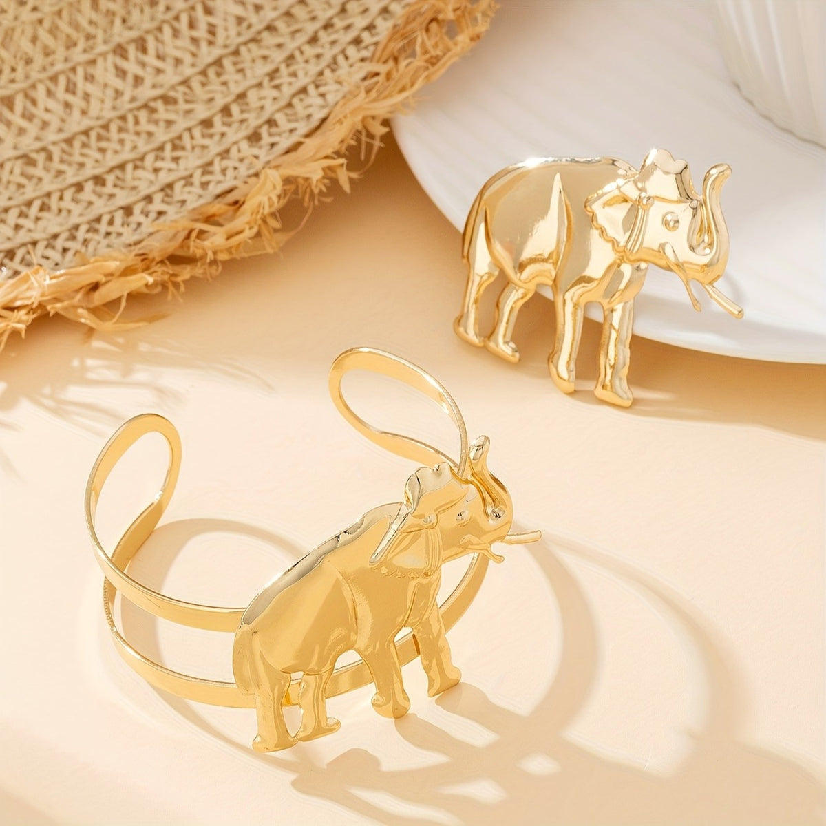Vintage Inspired Elephant Ring And Bracelet Set