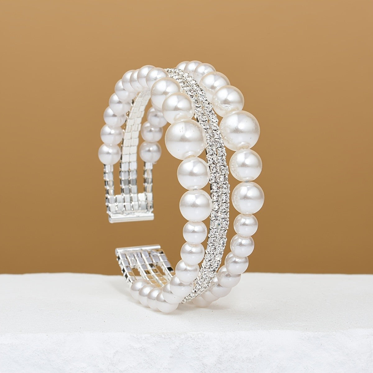 Elegant Multi-Layer Pearl Cuff Bracelet