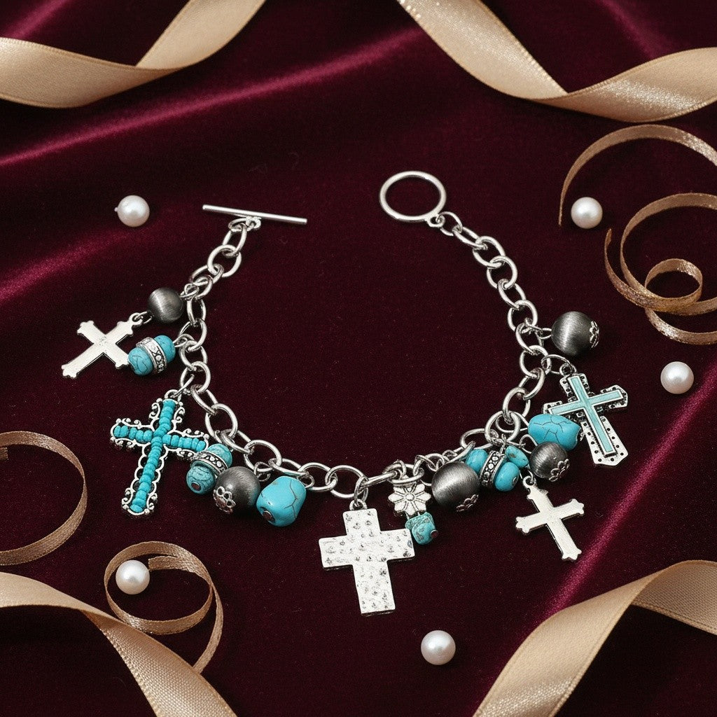 Vintage Boho Cross Charm Bracelet