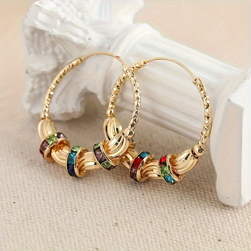 18k Elegant Multicolor Gemstone Hoop Earrings