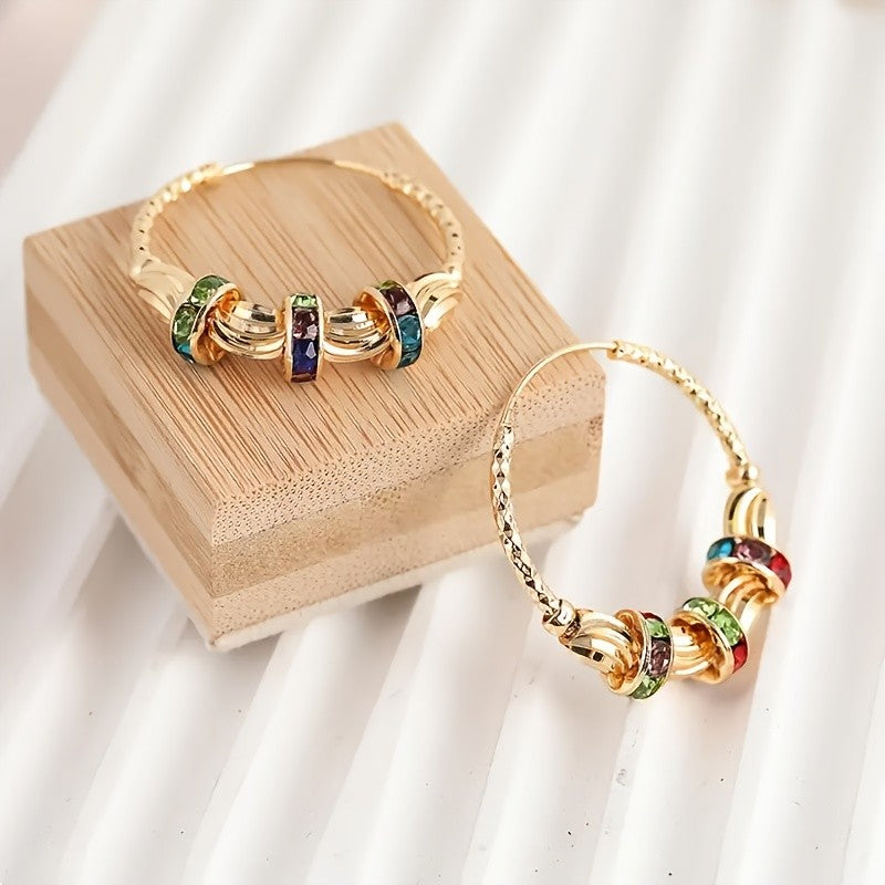 18k Elegant Multicolor Gemstone Hoop Earrings