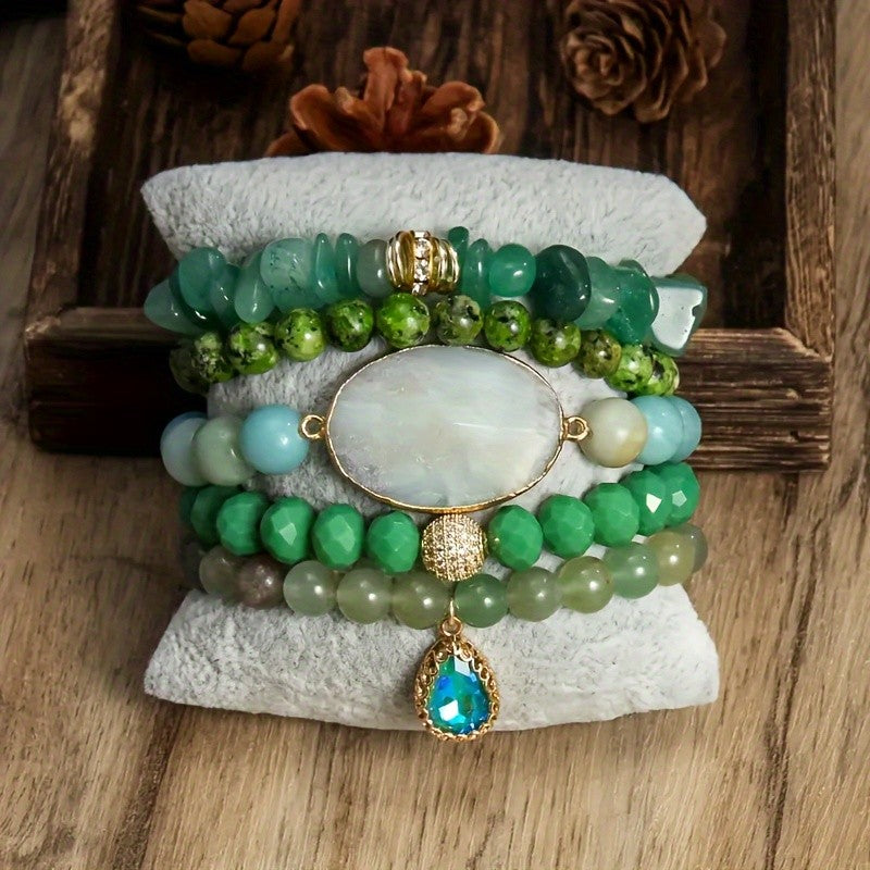 5pc Boho Vintage Stone Bracelet Set