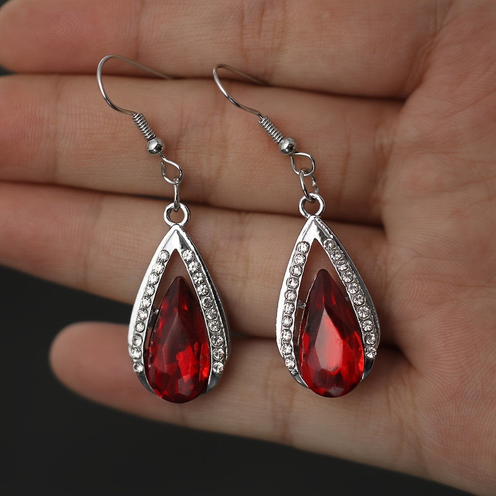 Romantic Red Teardrop Crystal Dangle Earrings
