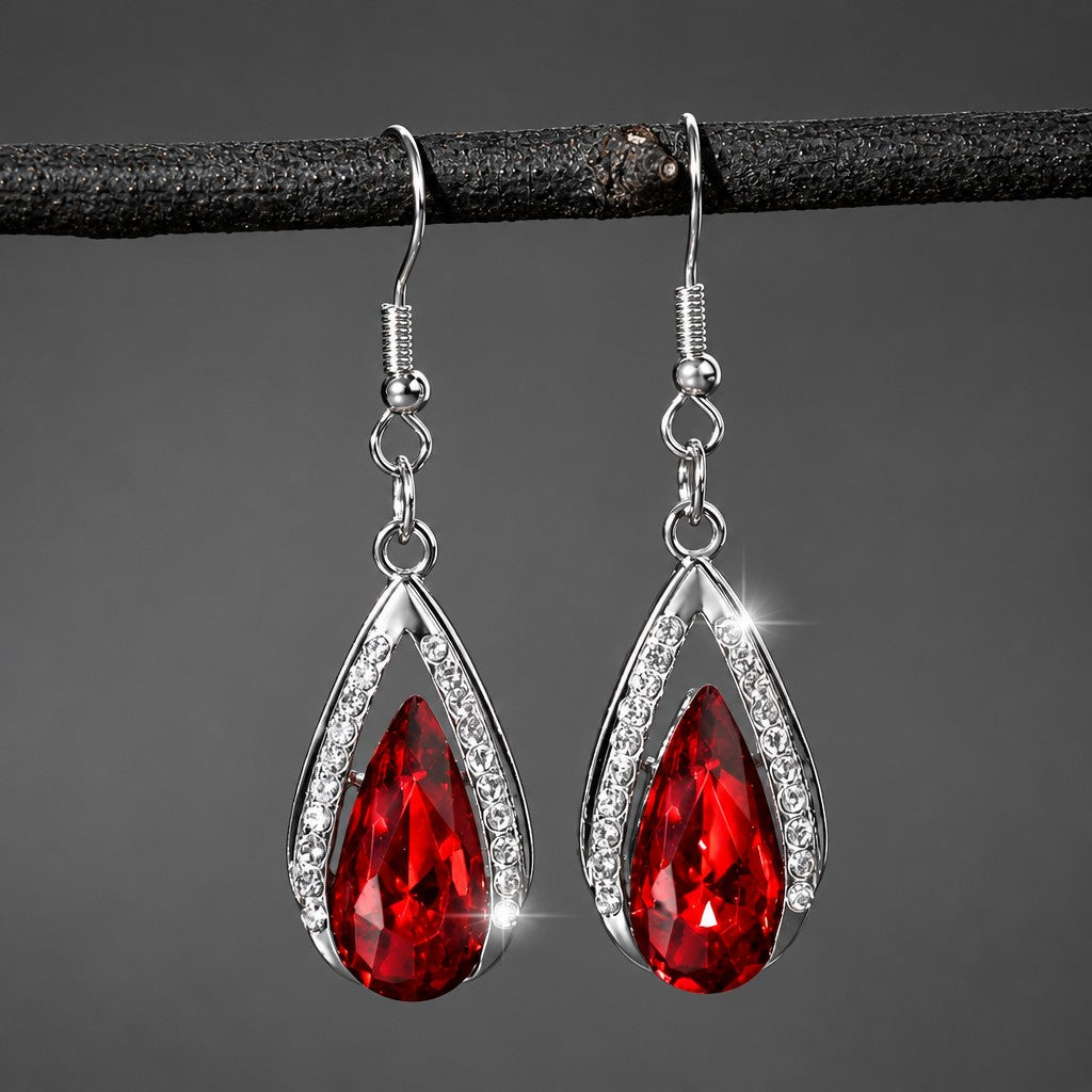 Romantic Red Teardrop Crystal Dangle Earrings