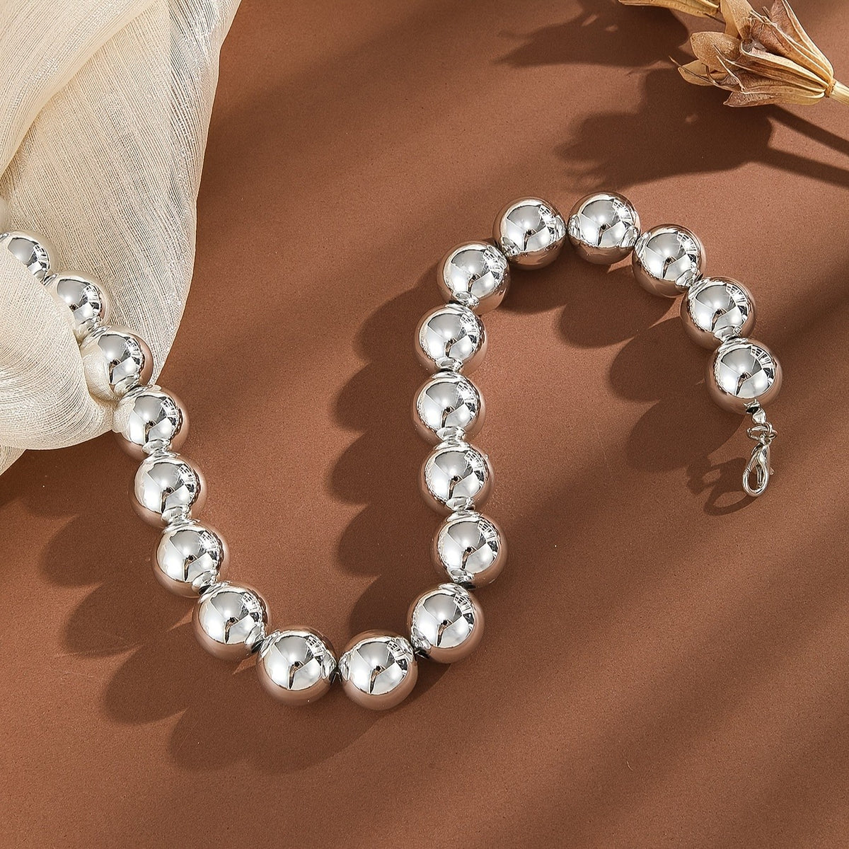Elegant Golden Sphere Bead Choker Necklace