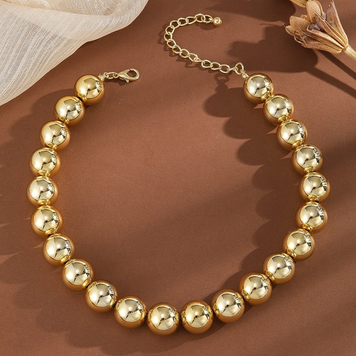 Elegant Golden Sphere Bead Choker Necklace