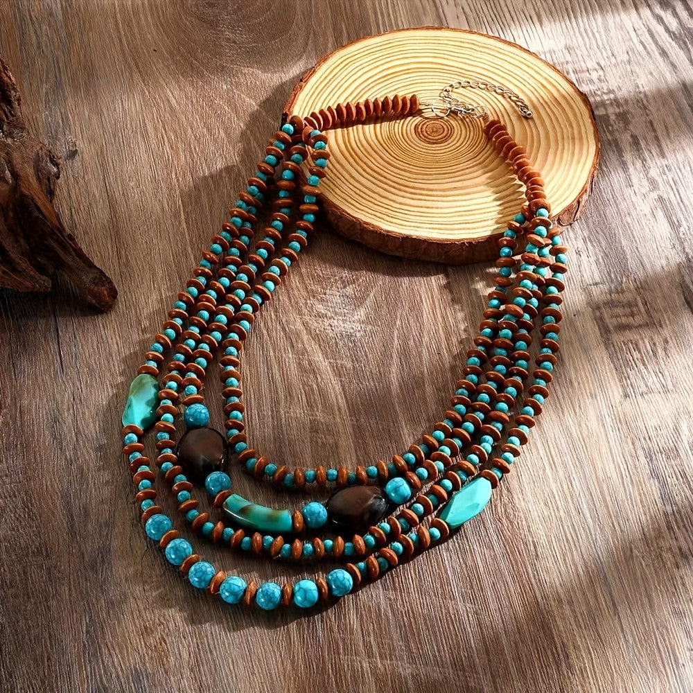 Boho Vintage Turquoise Multi-Strand Necklace Set