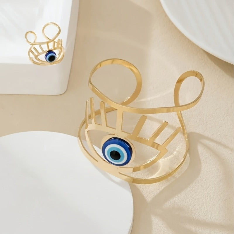 2pc Boho Evil Eye Ring Bracelet Set