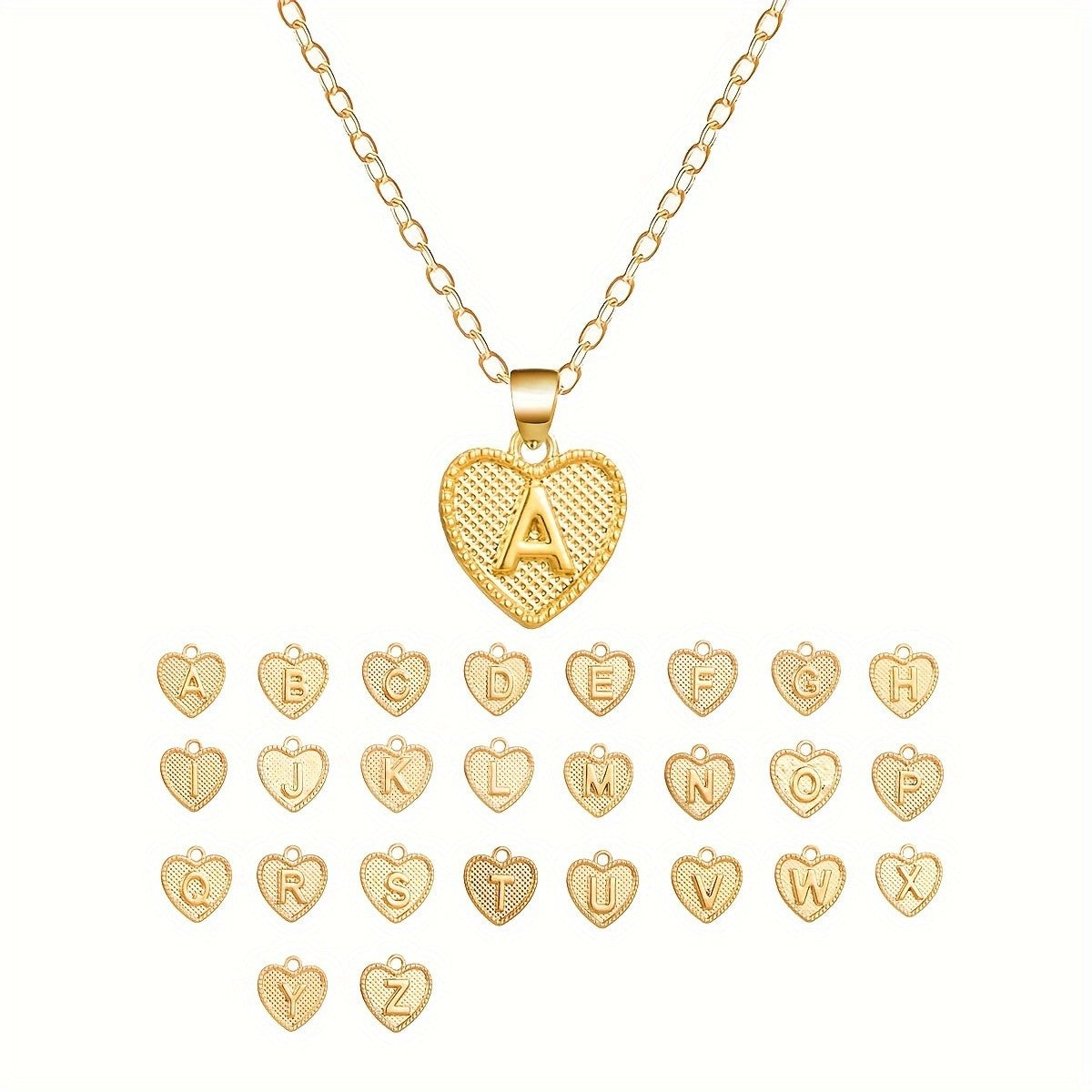 18k Elegant Textured Heart Initial Necklace