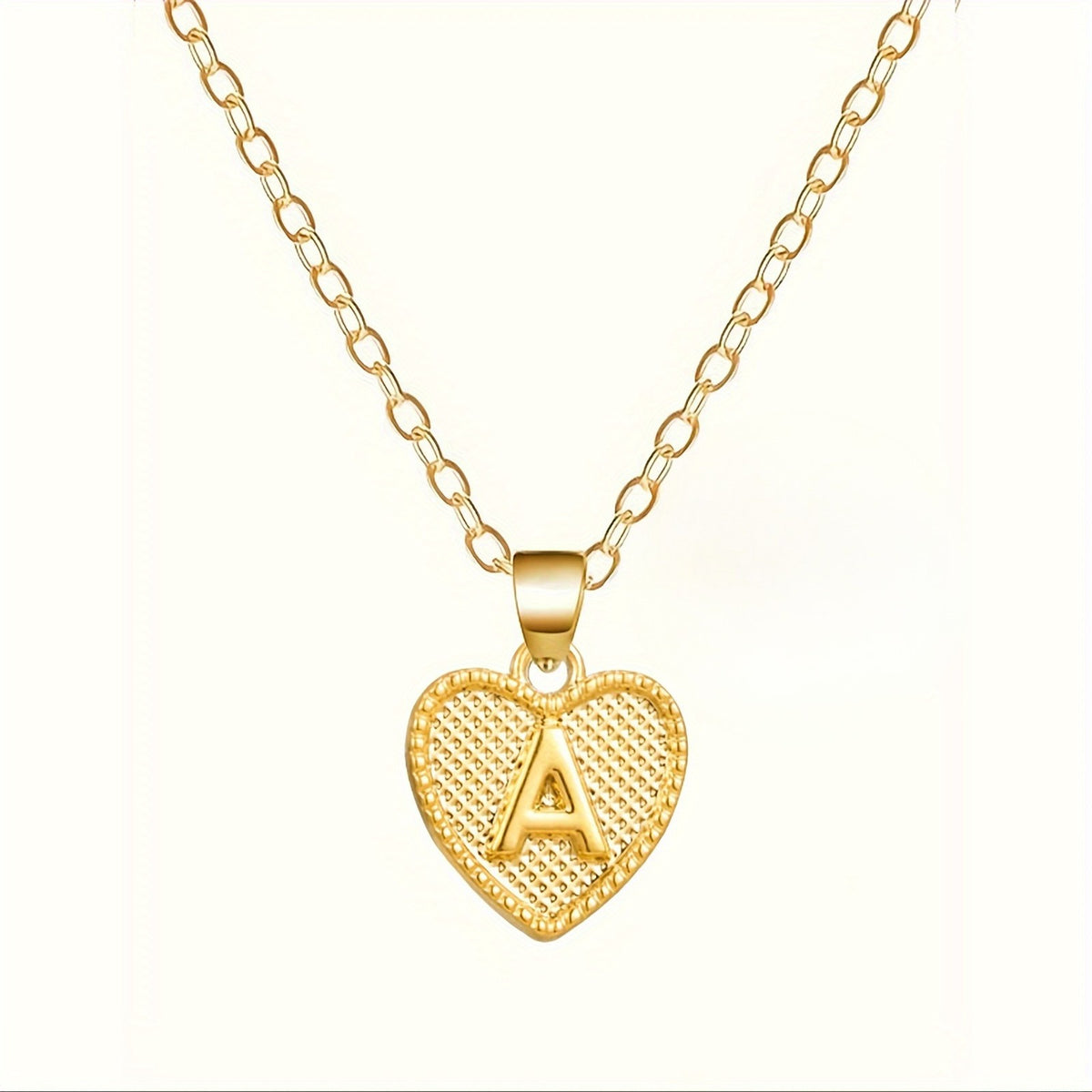 18k Elegant Textured Heart Initial Necklace