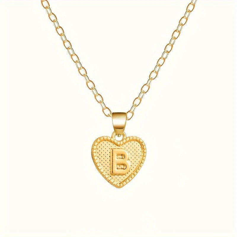 18k Elegant Textured Heart Initial Necklace