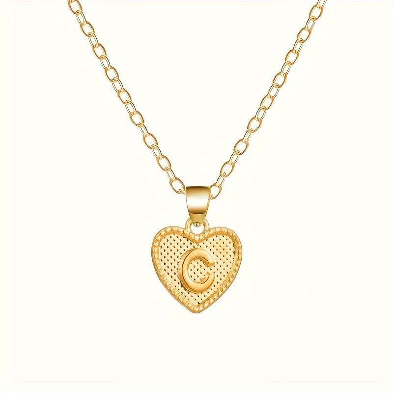 18k Elegant Textured Heart Initial Necklace