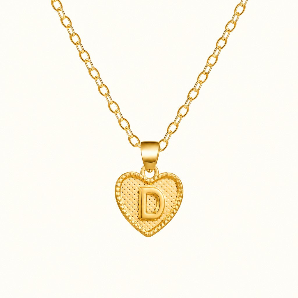 18k Elegant Textured Heart Initial Necklace