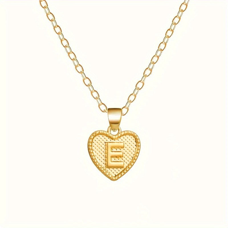 18k Elegant Textured Heart Initial Necklace