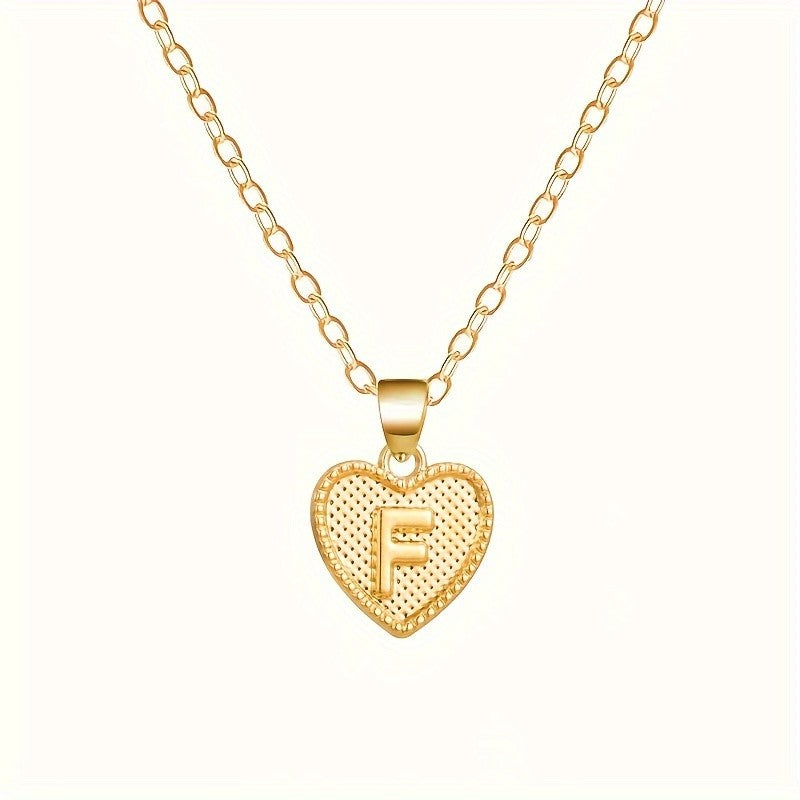 18k Elegant Textured Heart Initial Necklace