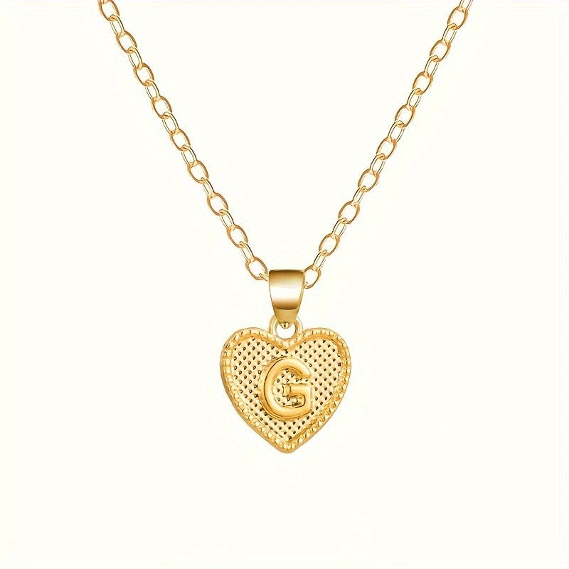 18k Elegant Textured Heart Initial Necklace