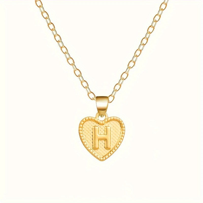 18k Elegant Textured Heart Initial Necklace