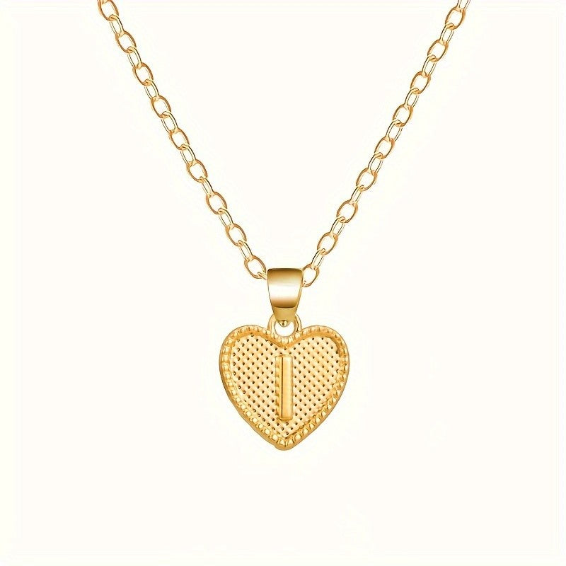 18k Elegant Textured Heart Initial Necklace