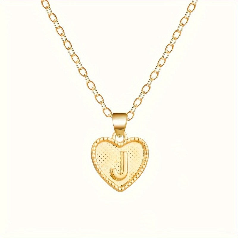 18k Elegant Textured Heart Initial Necklace