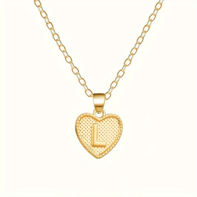 18k Elegant Textured Heart Initial Necklace